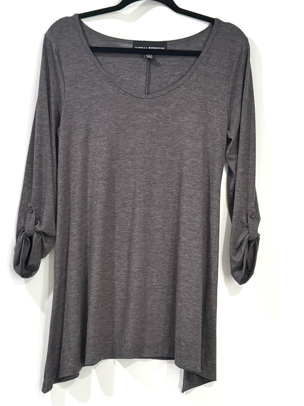 Isabella Rodriguez Gray Tunic Top Womens Medium Roll Tab Sleeves